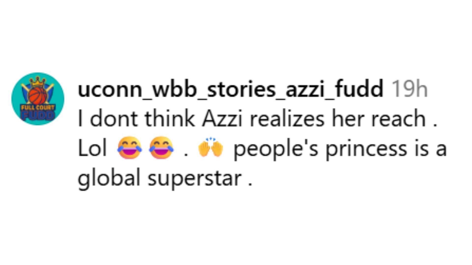 Azzi Fudd's top fan reaction (Image Source: @overtimewbb/Instagram)
